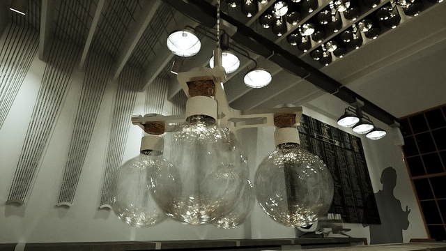 Long Now Salon bottle chandelier close up from Because We Can