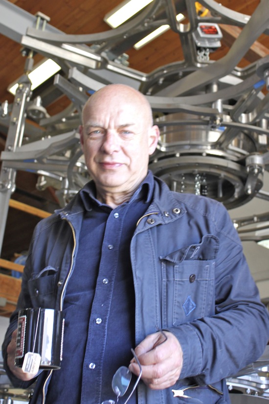 Brian Eno visits the Long Now Clock assembly shop