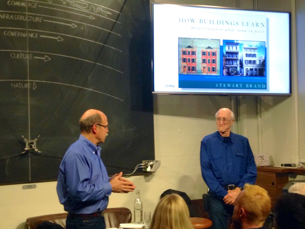 Paul Saffo and Stewart Brand at The Interval, January 02015