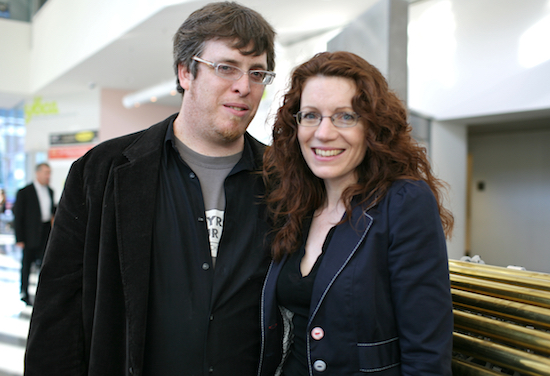 Long Now staff Mikl-em & Danielle Engelman at the 77 Million Paintings opening in San Francisco, 02007; photo by Scott Beale