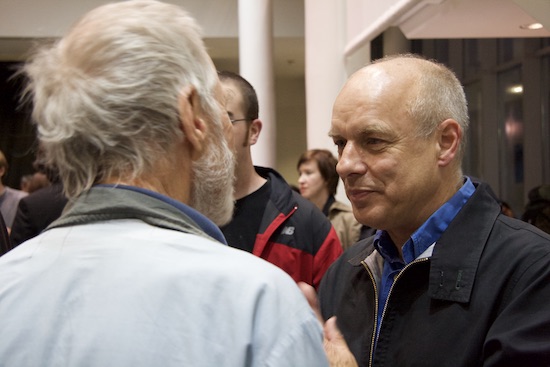 Brian Eno at 77 Million Paintings opening in San Francisco, 02007; photo by Robin Rupe