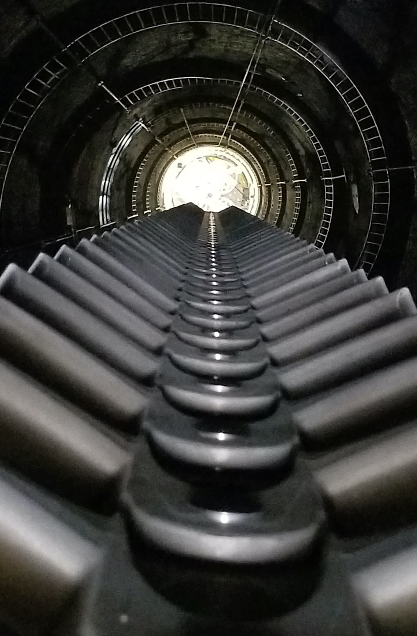 Looking down the shaft at the mechanism below
